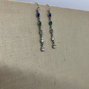 Kendra Scott Lee Silver Drop Earrings with Blue, Green and White Stones